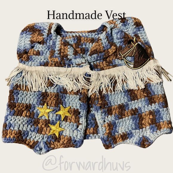 Cowboy Cowgirl Vest | Handmade Vest | Horse & Star Sticker | Approx 2T - 3T - Picture 1 of 7